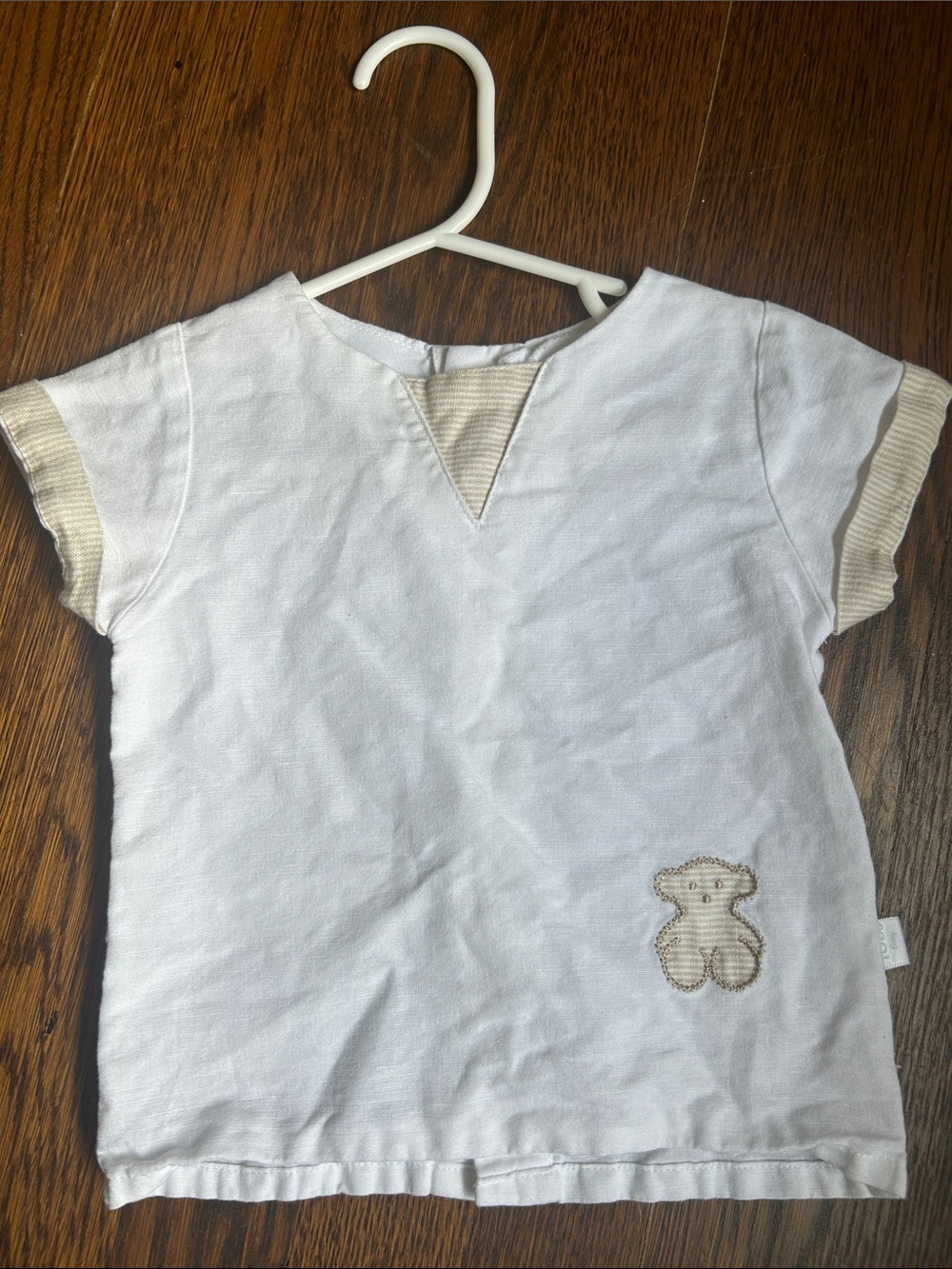Tous Baby White Cotton/Linen Blend Short-Sleeve Top